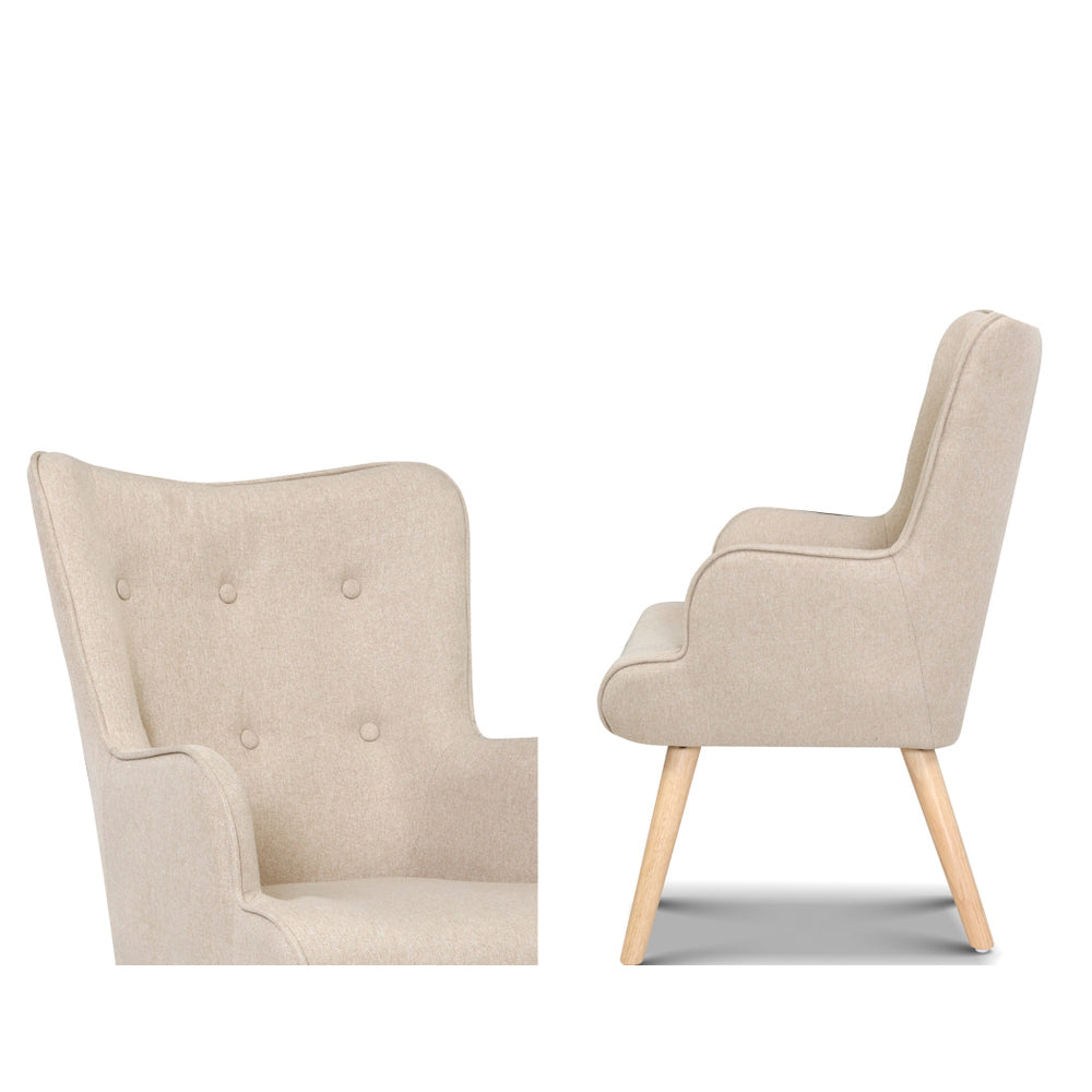 Artiss Armchair Set with Ottoman Beige Lansar-2