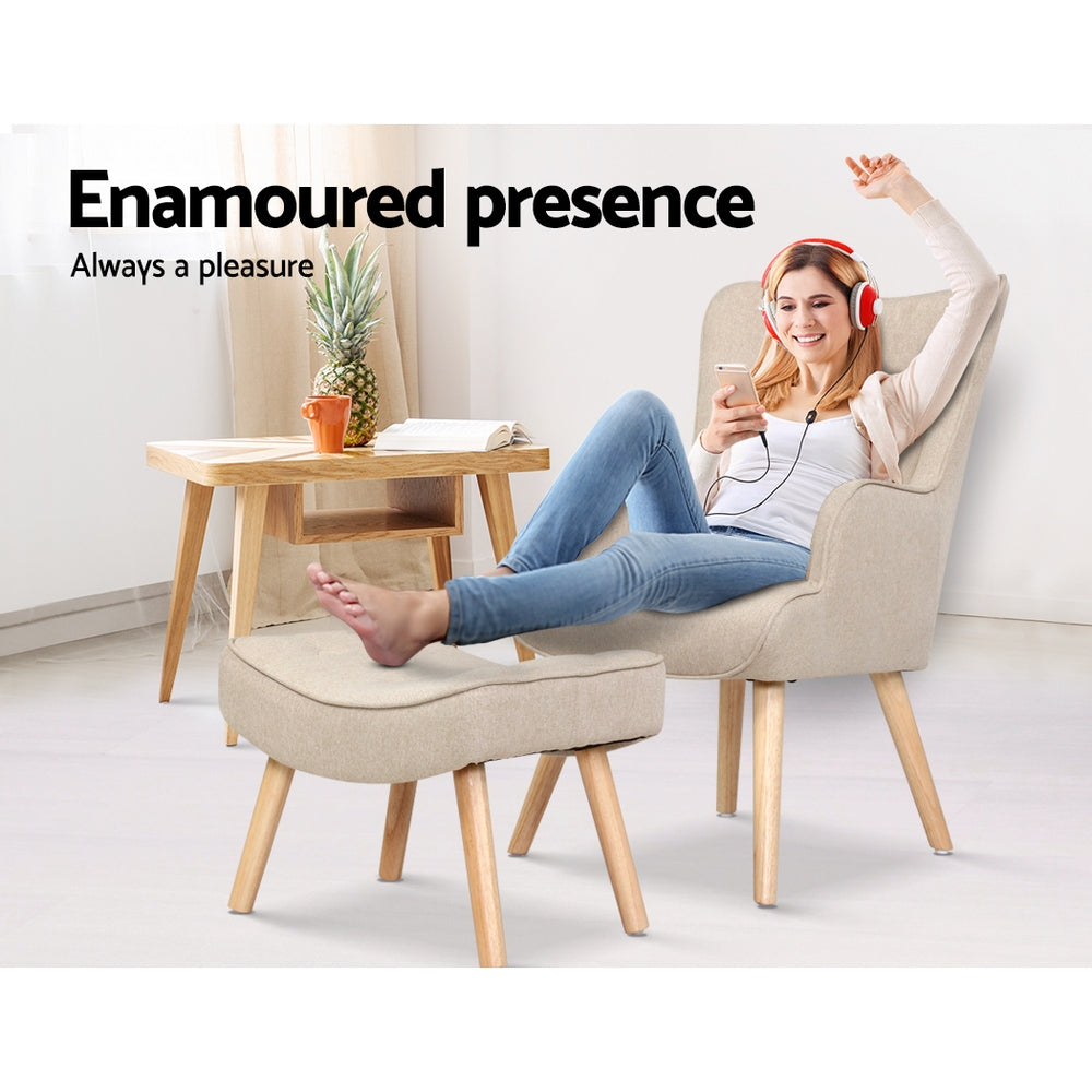 Artiss Armchair Set with Ottoman Beige Lansar-3