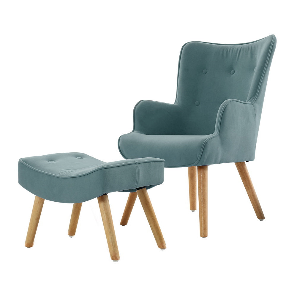 Artiss Armchair Set with Ottoman Blue Lansar-0