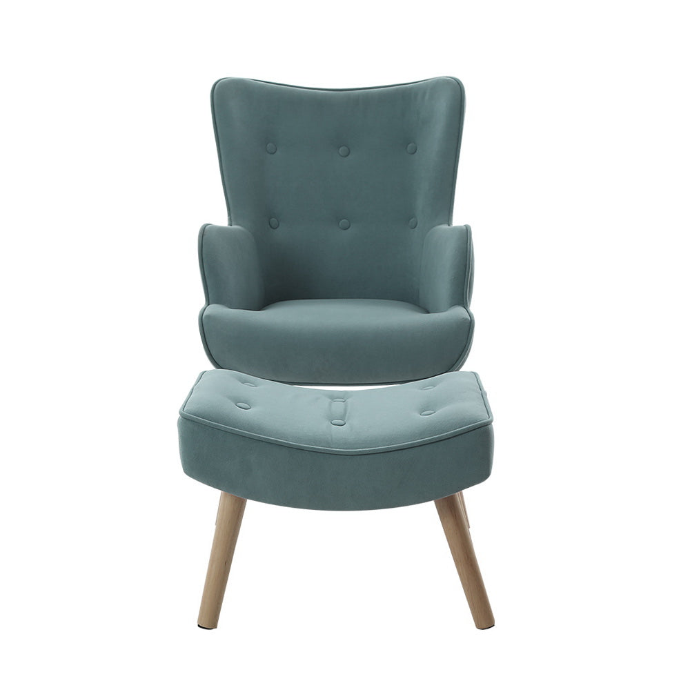 Artiss Armchair Set with Ottoman Blue Lansar-2