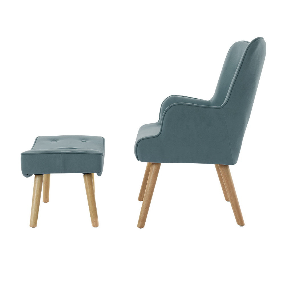 Artiss Armchair Set with Ottoman Blue Lansar-3