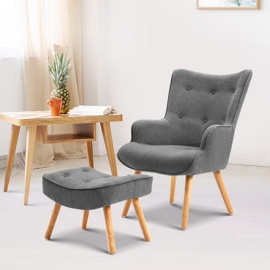 Artiss Armchair Set with Ottoman Grey Lansar-0