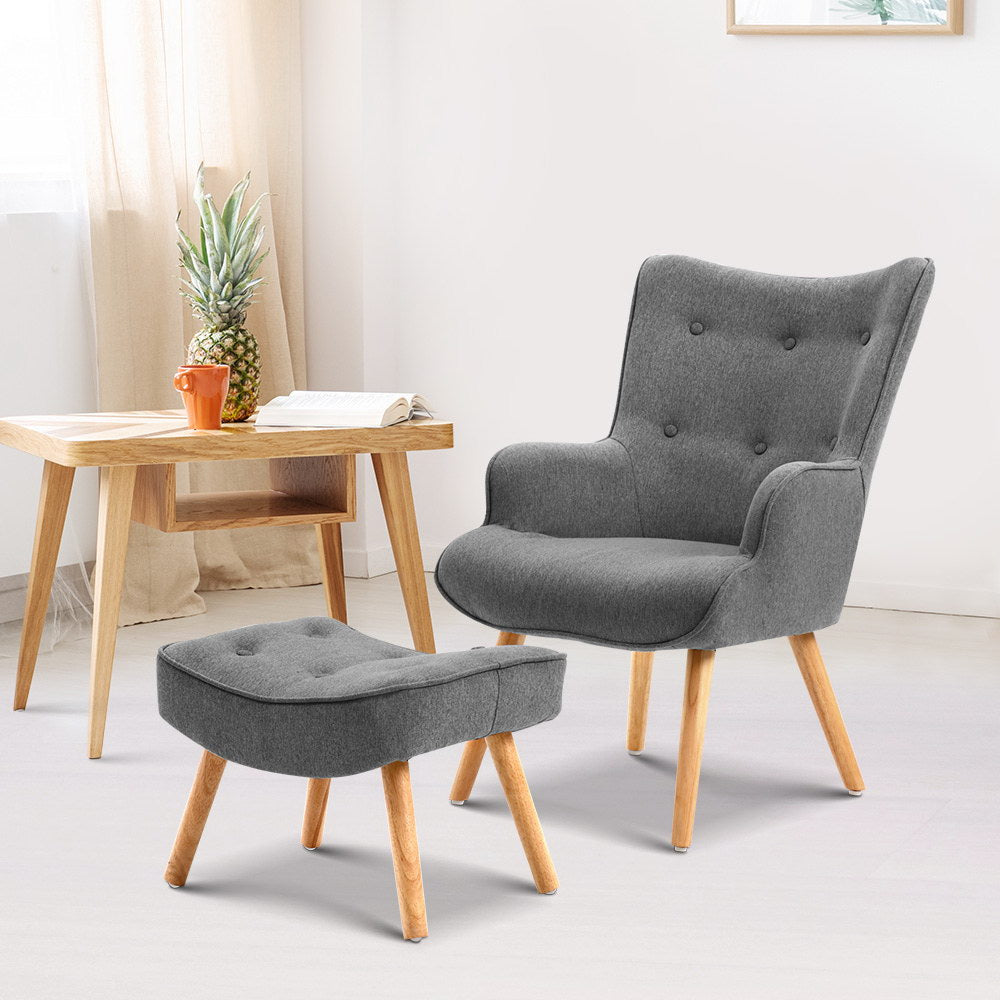 Artiss Armchair Set with Ottoman Grey Lansar-6