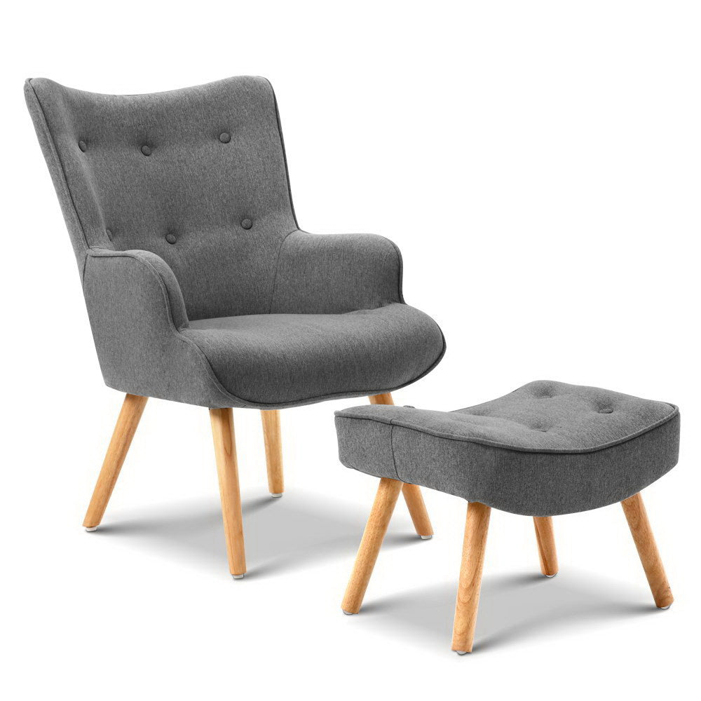 Artiss Armchair Set with Ottoman Grey Lansar-7