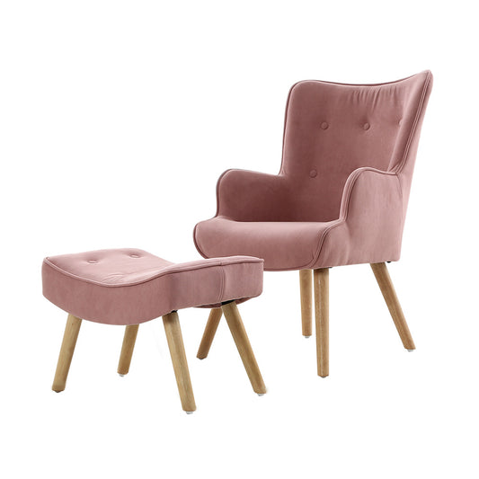 Artiss Armchair Set with Ottoman Pink Lansar-0