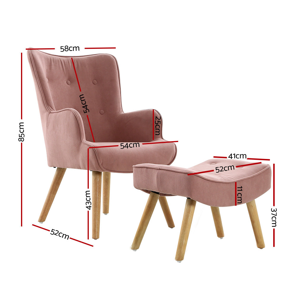 Artiss Armchair Set with Ottoman Pink Lansar-1