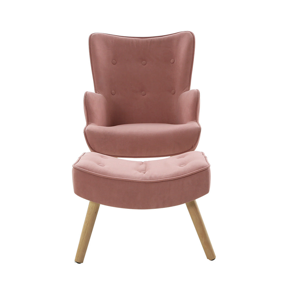 Artiss Armchair Set with Ottoman Pink Lansar-2