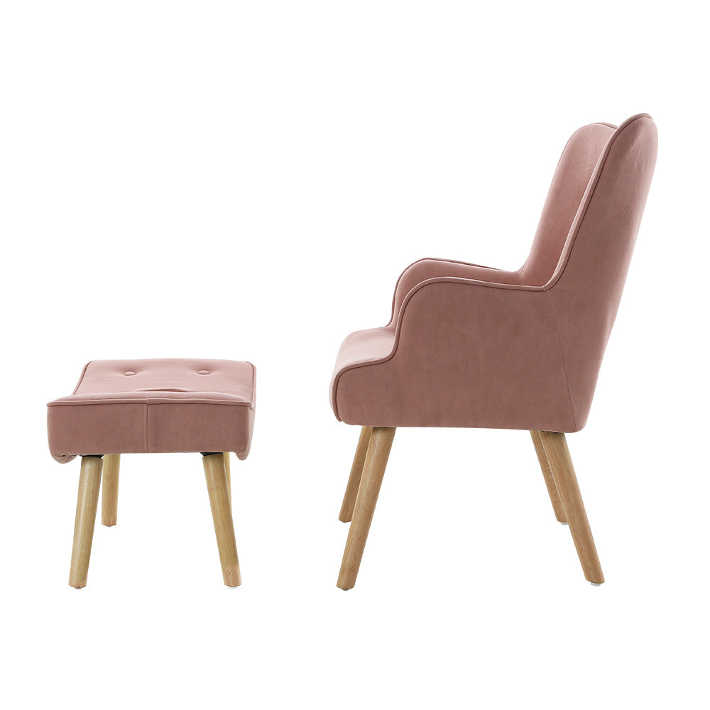 Artiss Armchair Set with Ottoman Pink Lansar-3