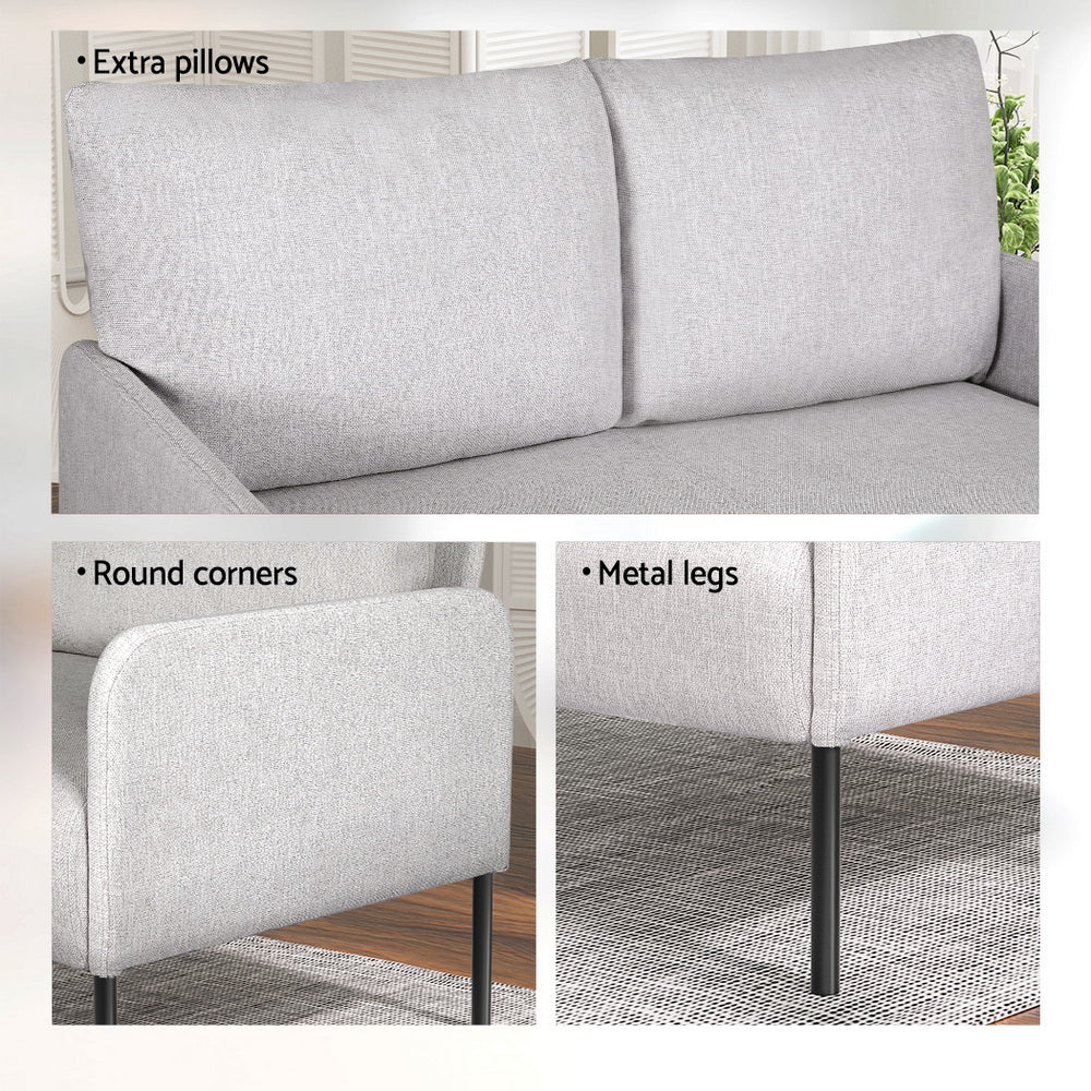 Artiss Armchair 2-Seater Sofa Pillow Linen Grey-4