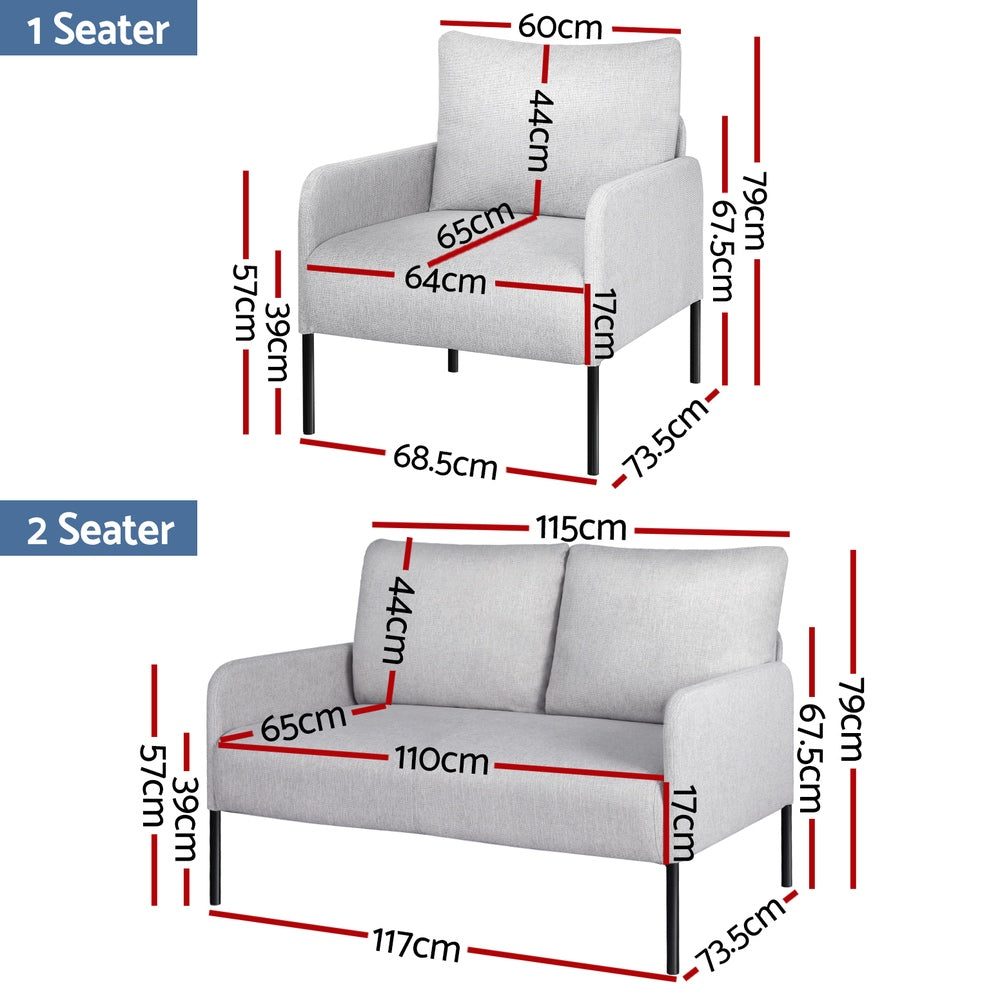 Artiss Armchair 4 Seater Sofa Set Pillow Gery Kane-1