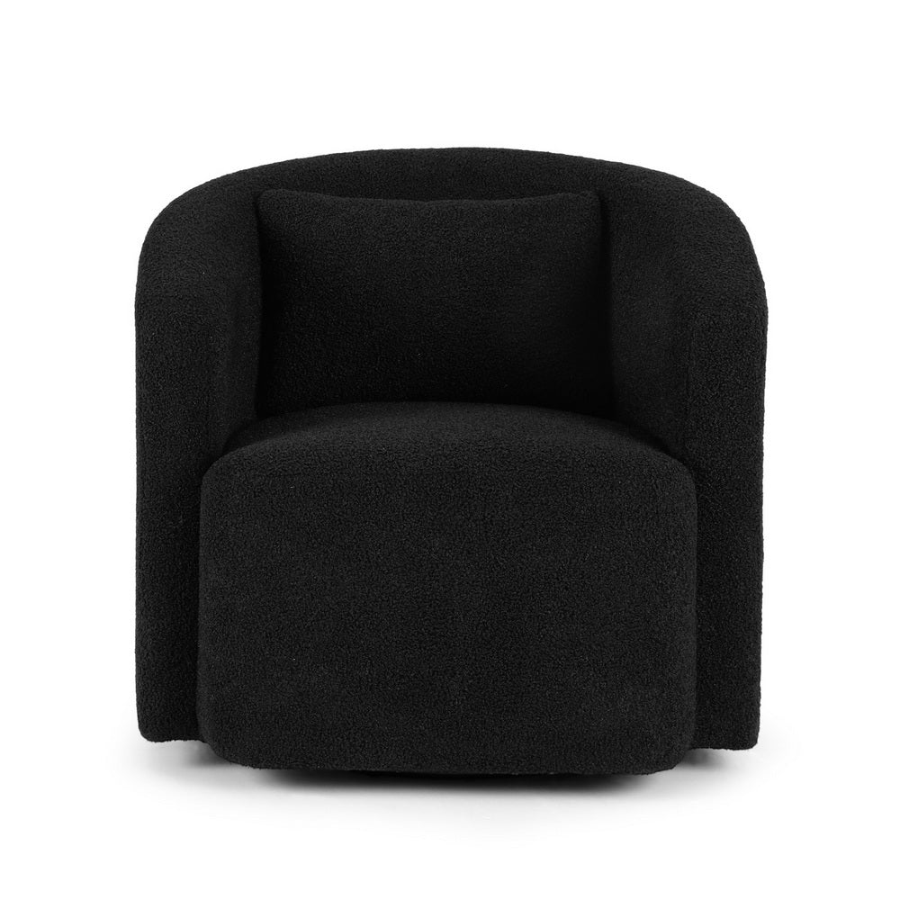 Artiss Round Swivel Armchair Sherpa Fleece Black-2