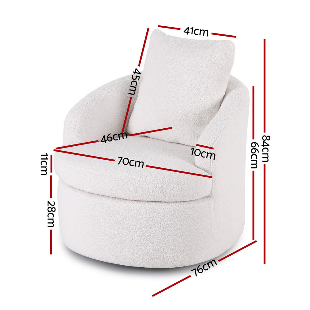 Artiss Round Swivel Armchair Extra Pillow White-1