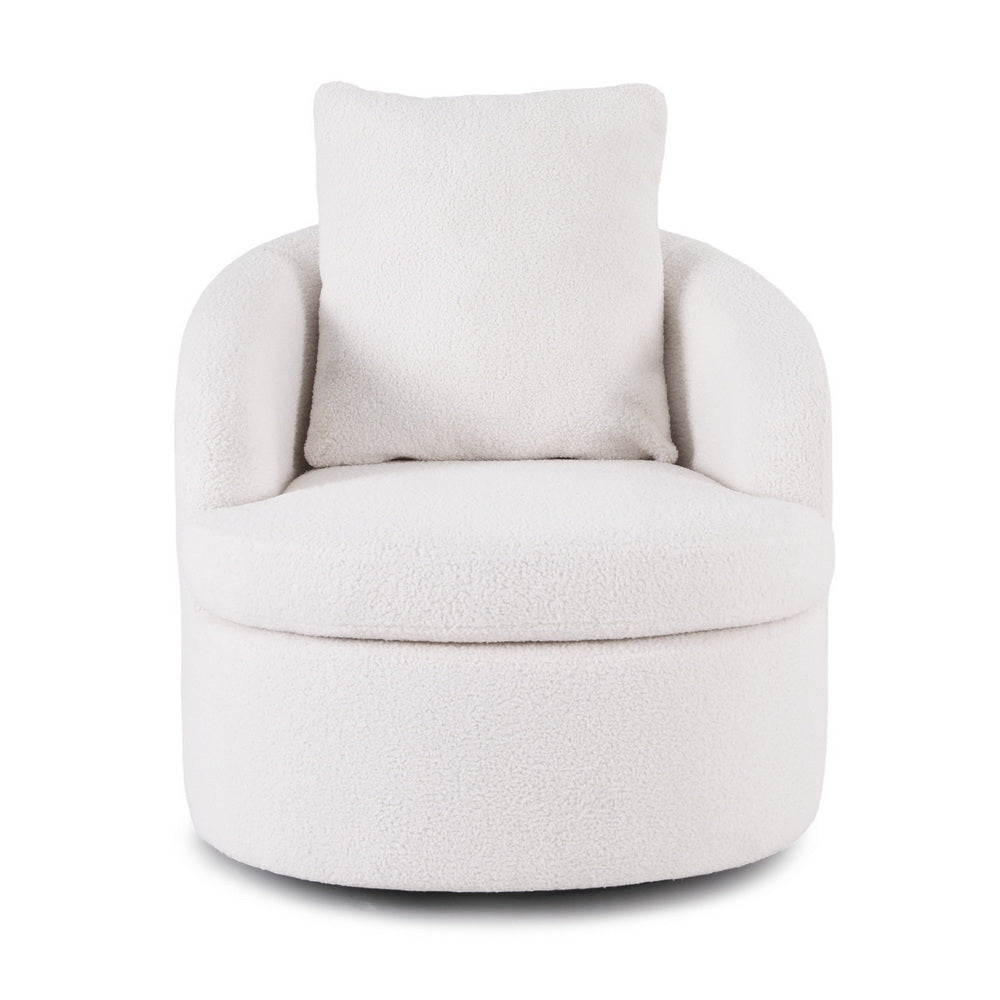 Artiss Round Swivel Armchair Extra Pillow White-2