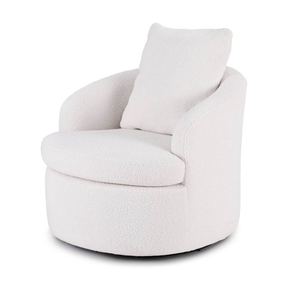 Artiss Round Swivel Armchair Extra Pillow White-6