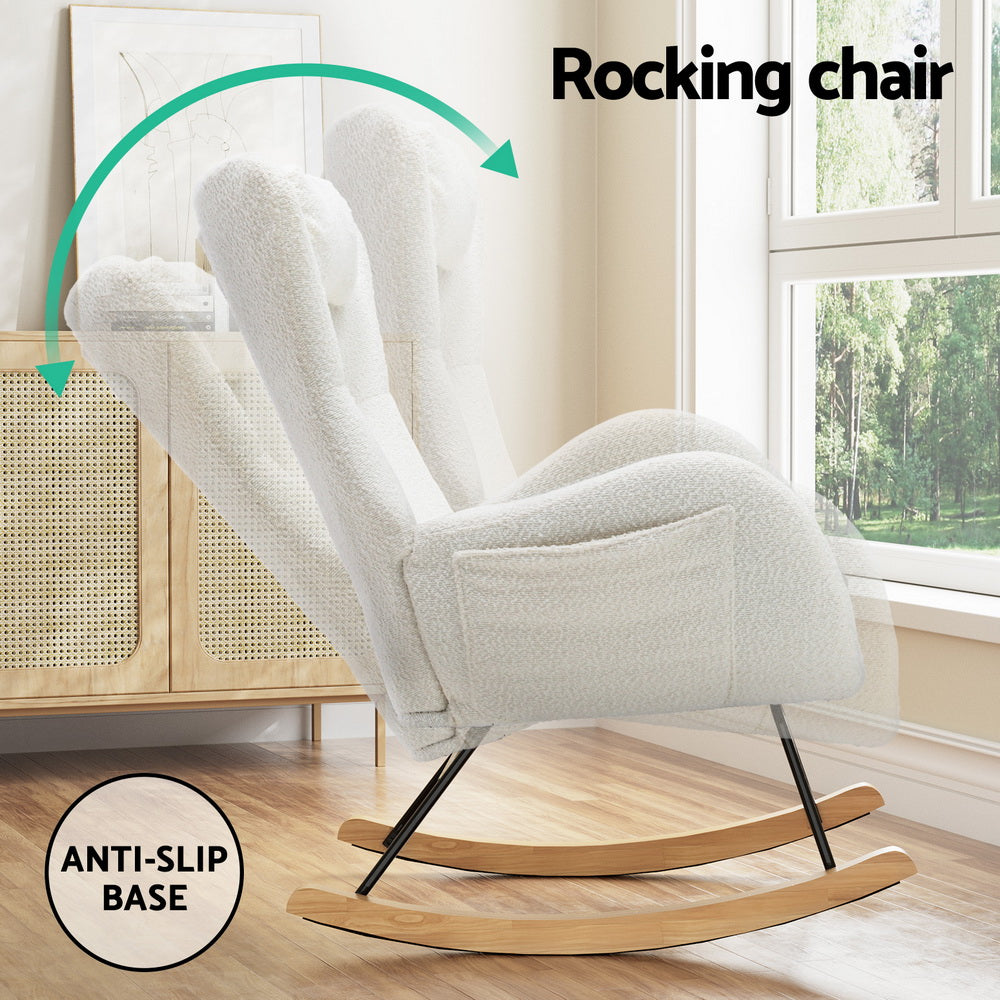 Artiss Rocking Chair Armchair Pillow Boucle White-4