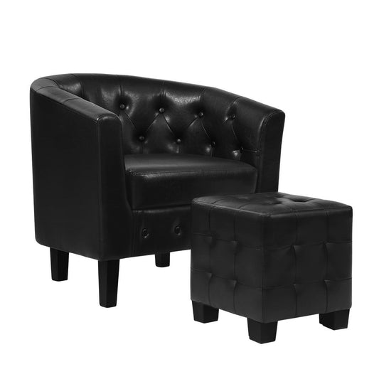 Artiss Armchair Set with Ottoman Black Ava-0