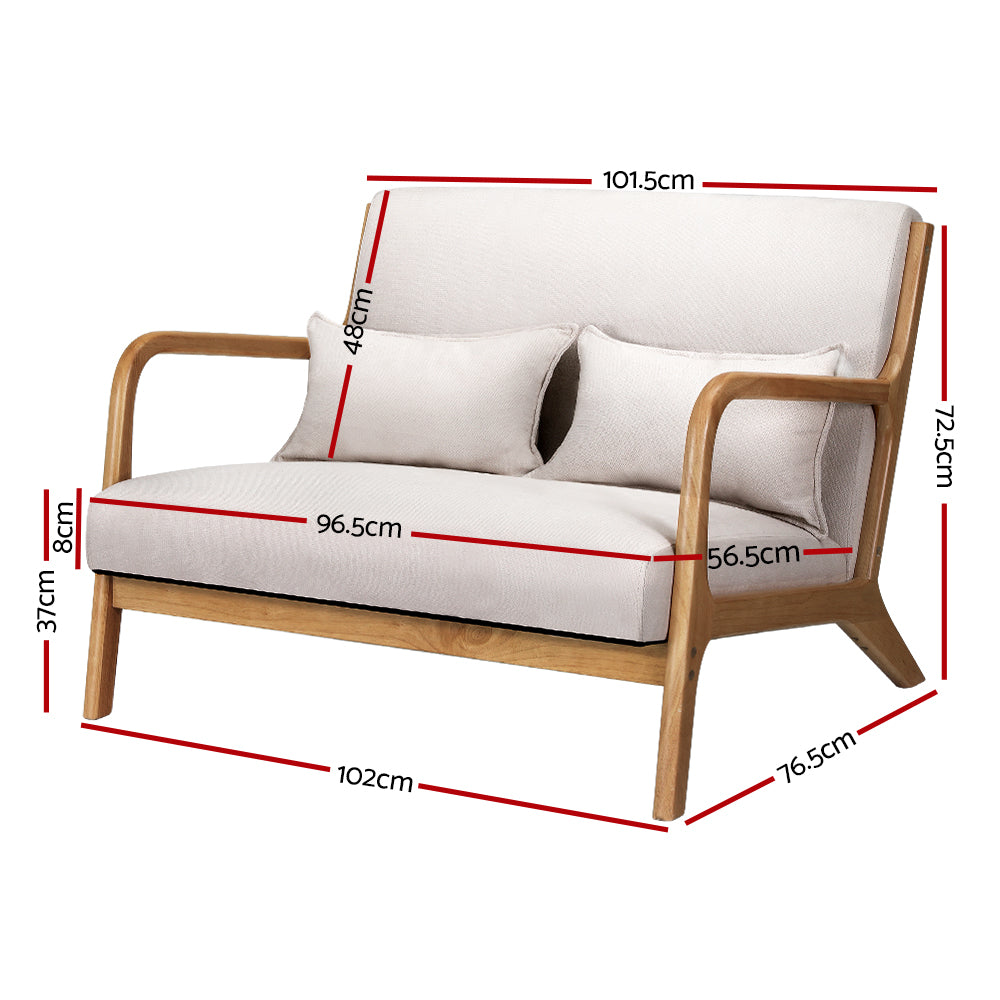 Artiss Armchair Lounge Chair Accent Armchairs Couch Sofa Loveseat Beige Wood-1