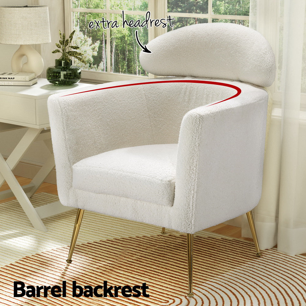 Artiss Armchair Boucle Fabric White Yoli-3