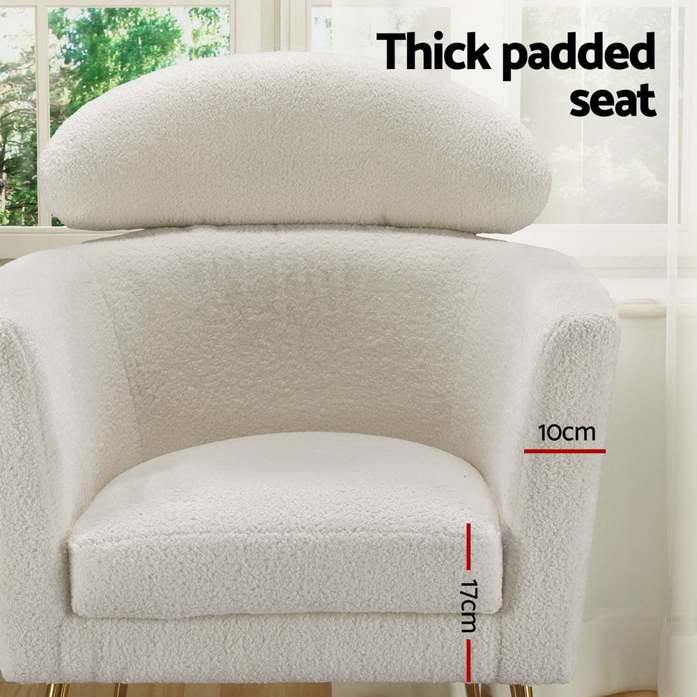 Artiss Armchair Boucle Fabric White Yoli-4