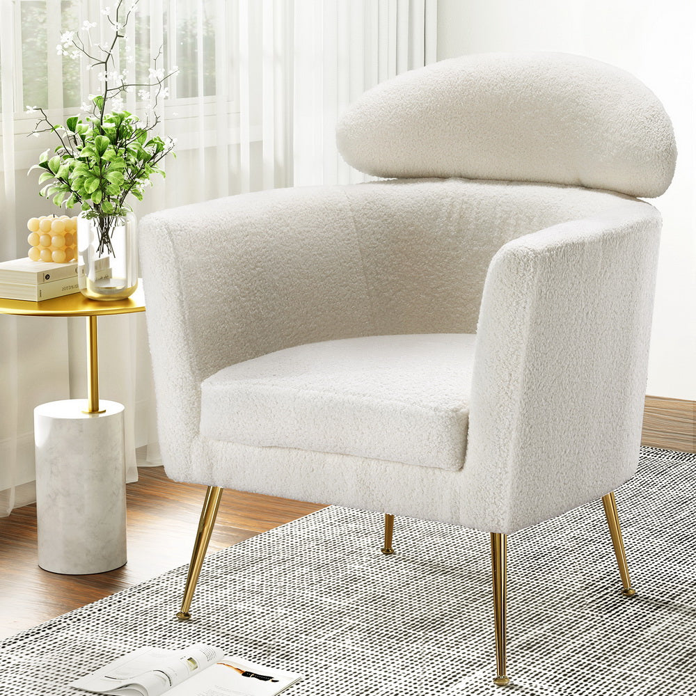 Artiss Armchair Boucle Fabric White Yoli-6