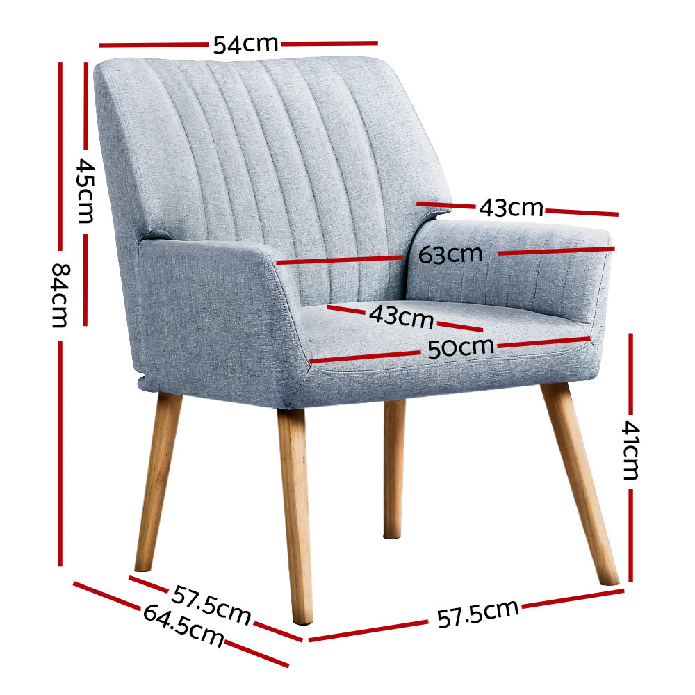 Artiss Armchair Fabric Blue Grey Sebastini-1