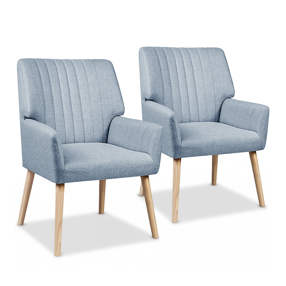 Artiss 2X Armchair Fabric Blue Grey-0