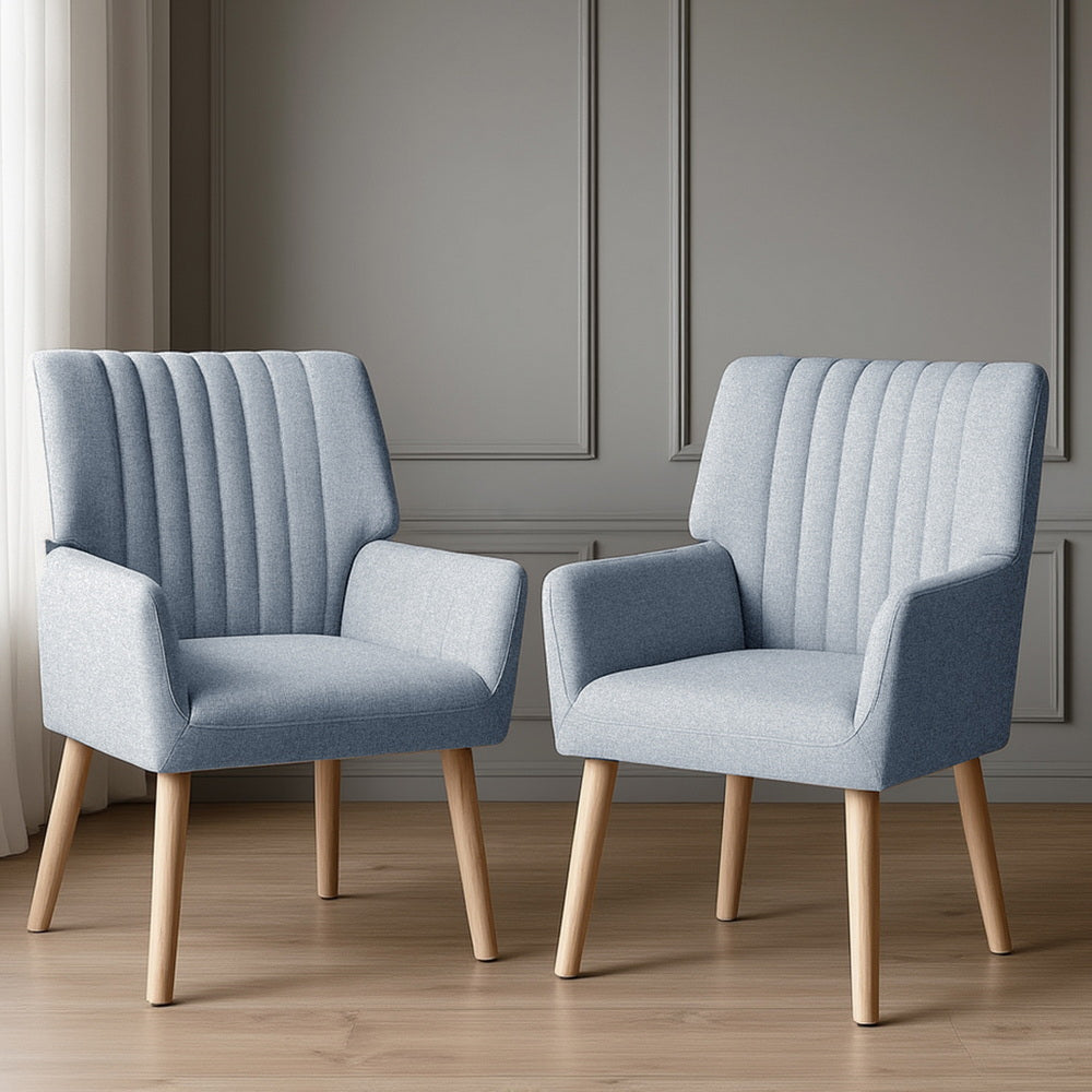 Artiss 2X Armchair Fabric Blue Grey-6