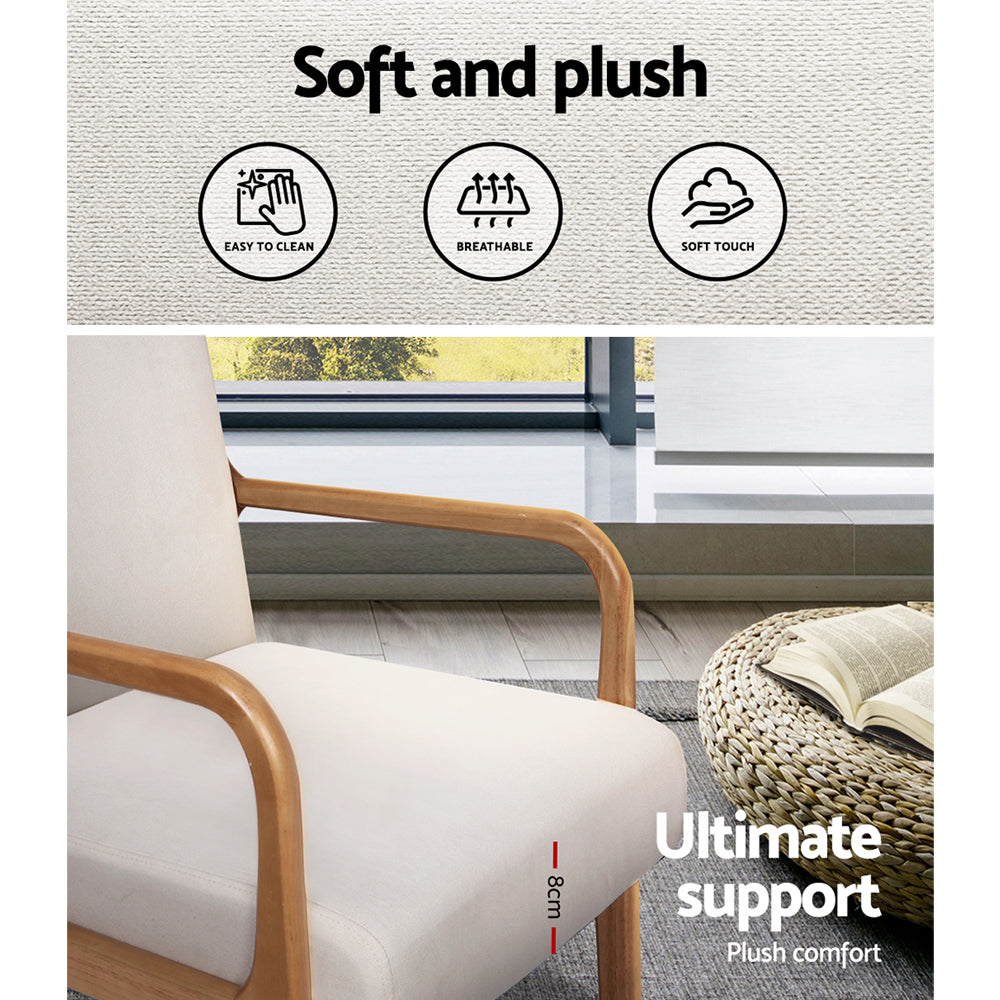 Artiss 2X Armchair Faux Fabric Beige-5