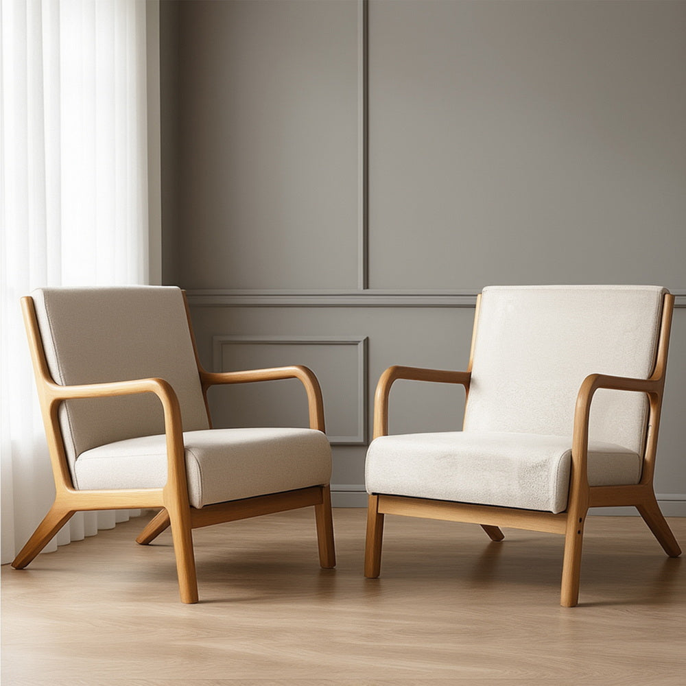 Artiss 2X Armchair Faux Fabric Beige-6