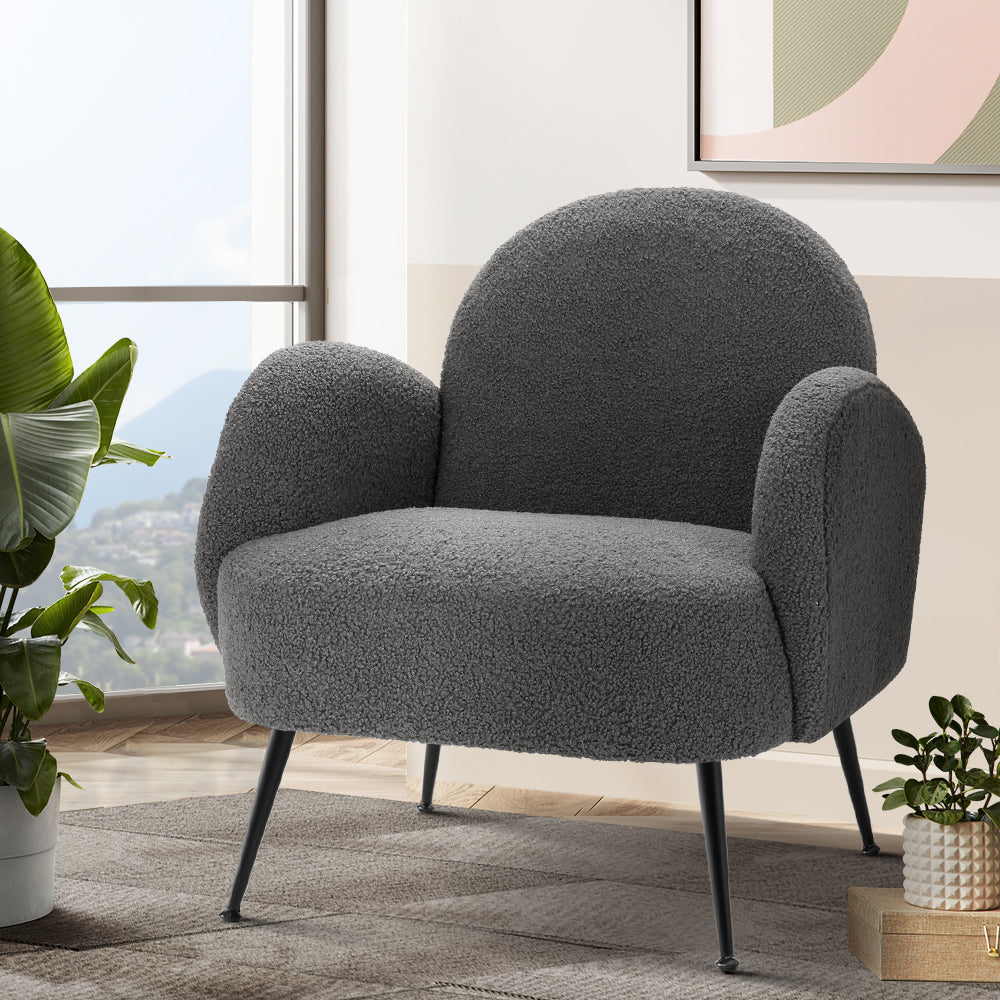 Artiss Armchair Boucle Charcoal Hanes-7