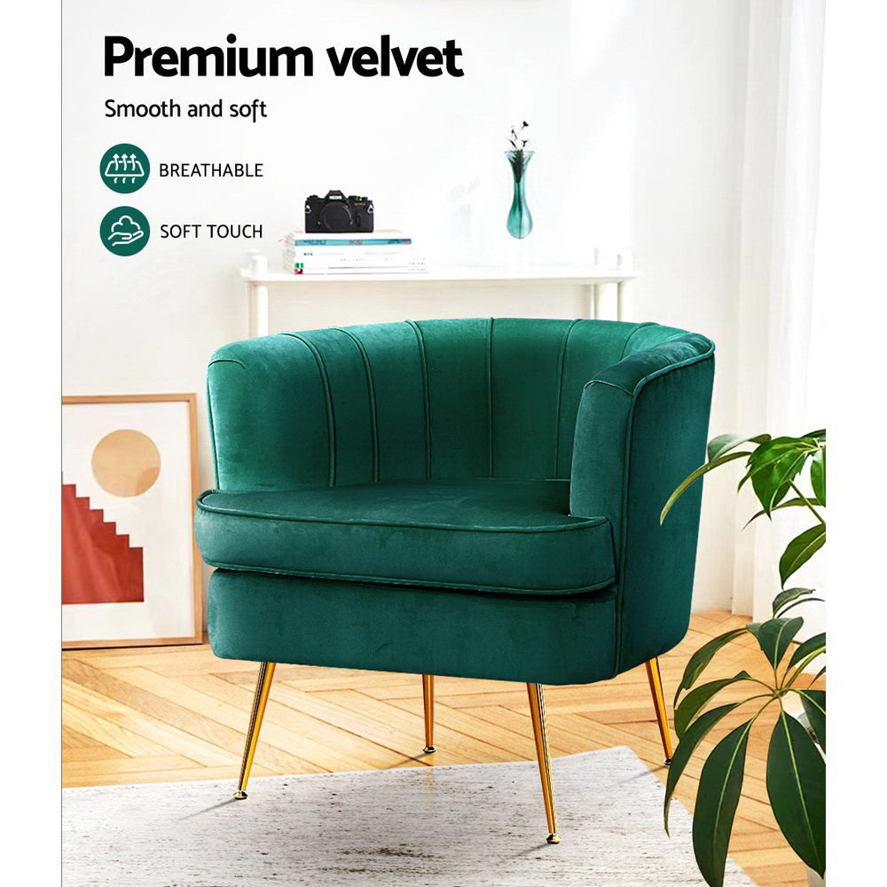 Artiss Armchair Velvet Green Norvia-4