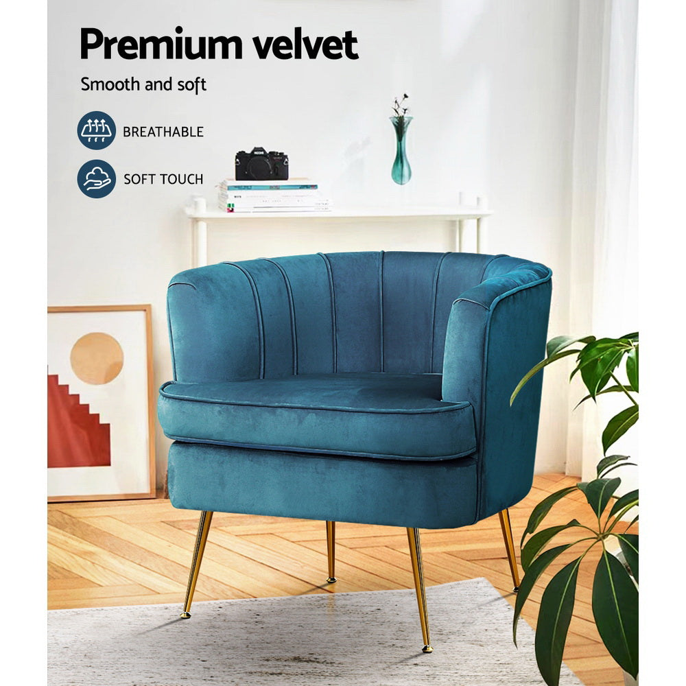 Artiss Armchair Velvet Blue Norvia-4