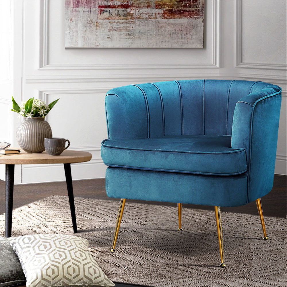 Artiss Armchair Velvet Blue Norvia-7