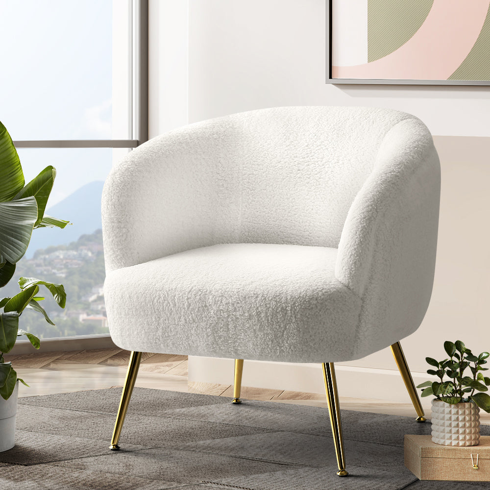 Artiss Armchair Lounge Chair Accent Chairs Armchairs Sherpa Boucle Sofa White-7