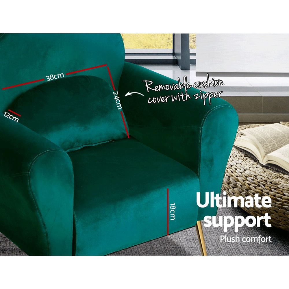 Artiss Armchair Green Velvet Caroline-4