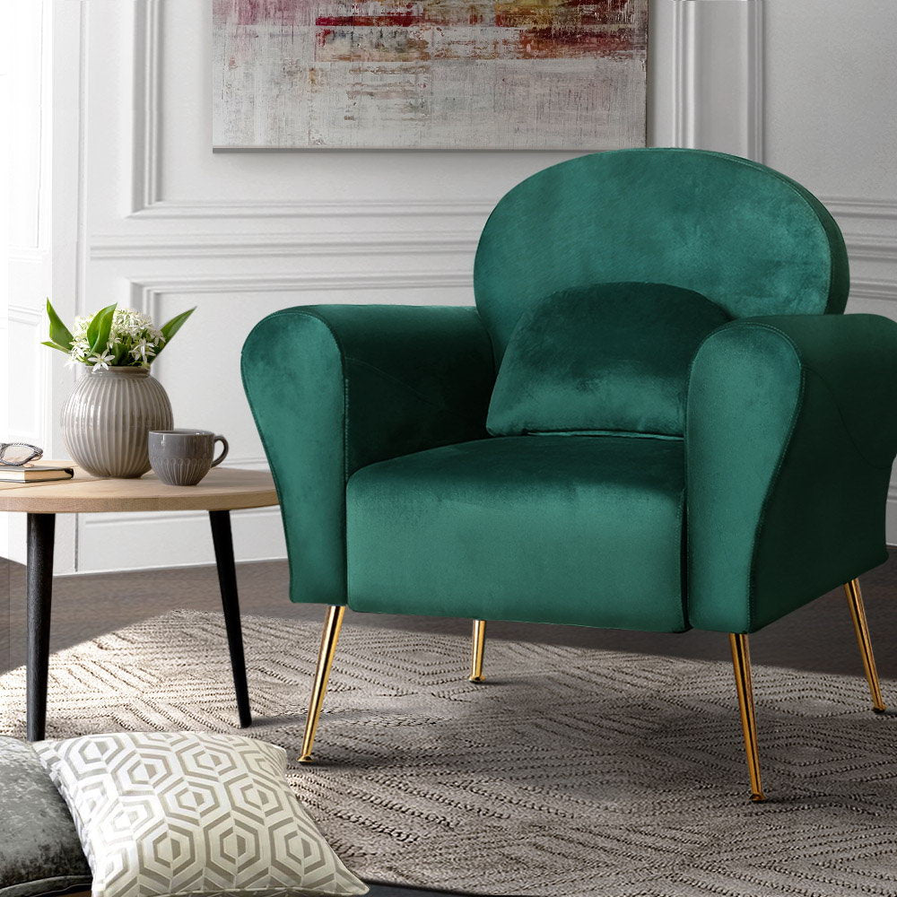 Artiss Armchair Green Velvet Caroline-7