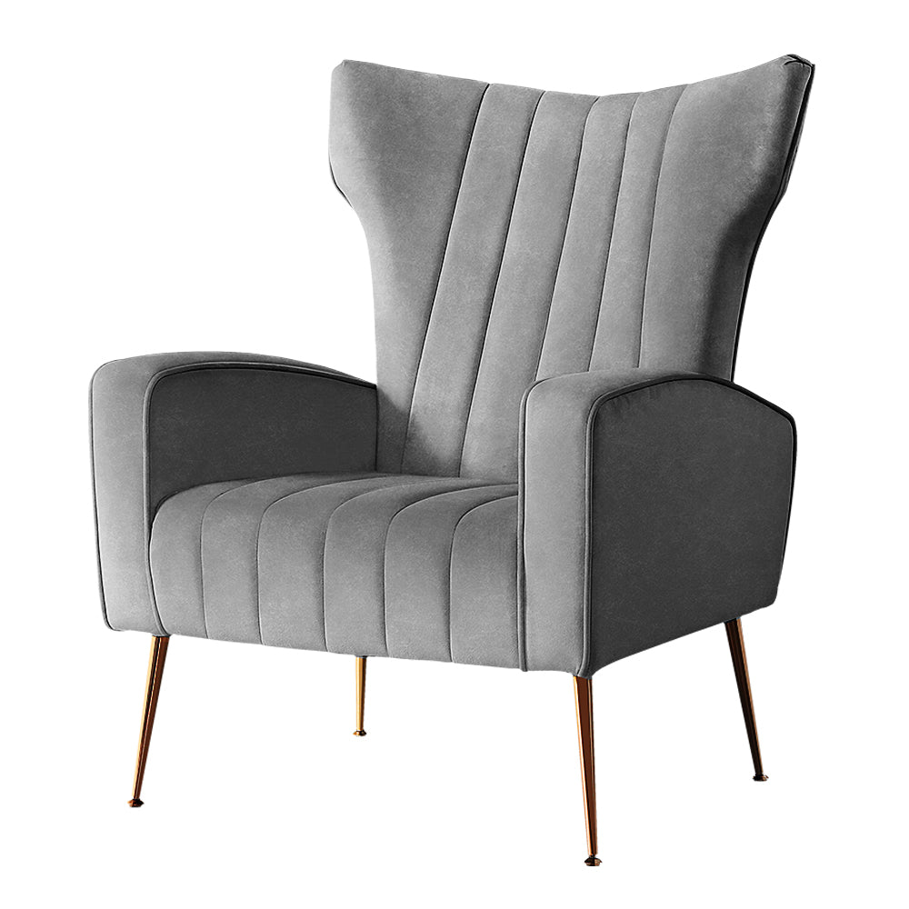 Artiss Armchair Grey Velvet Kate-0