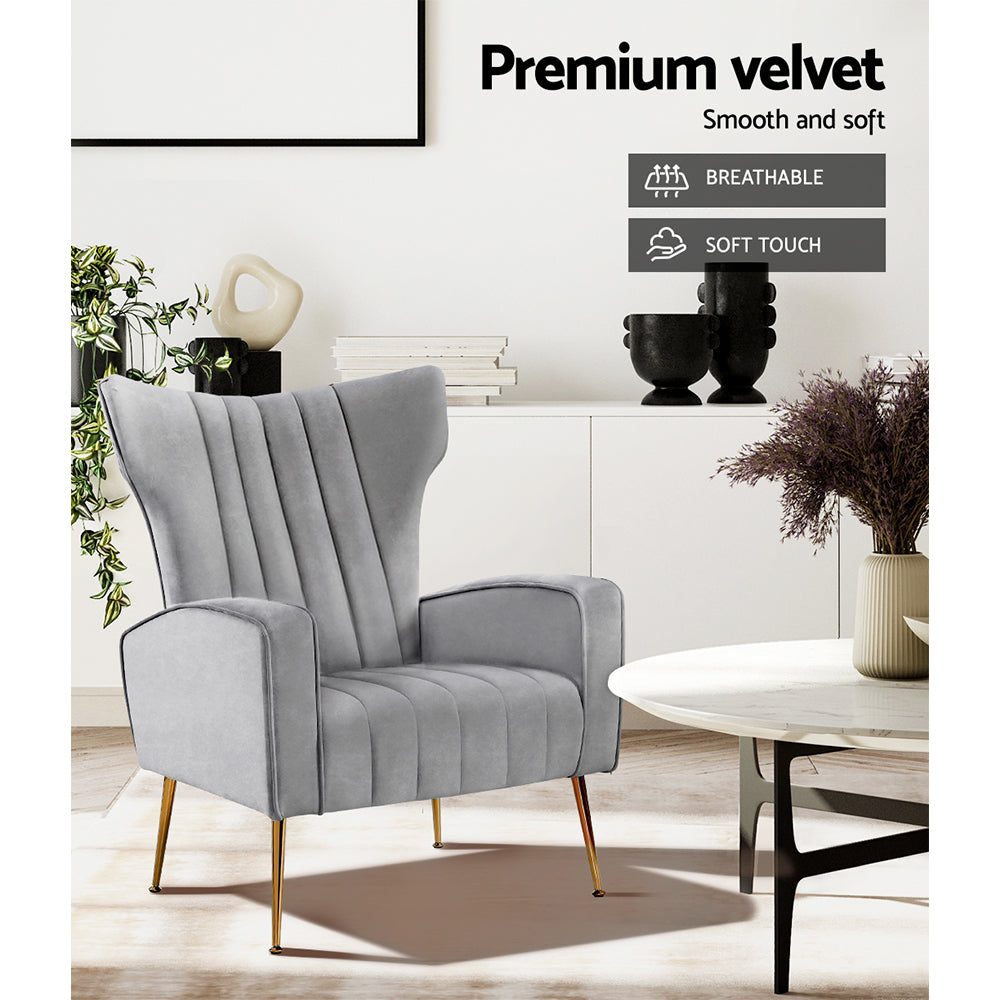 Artiss Armchair Grey Velvet Kate-5