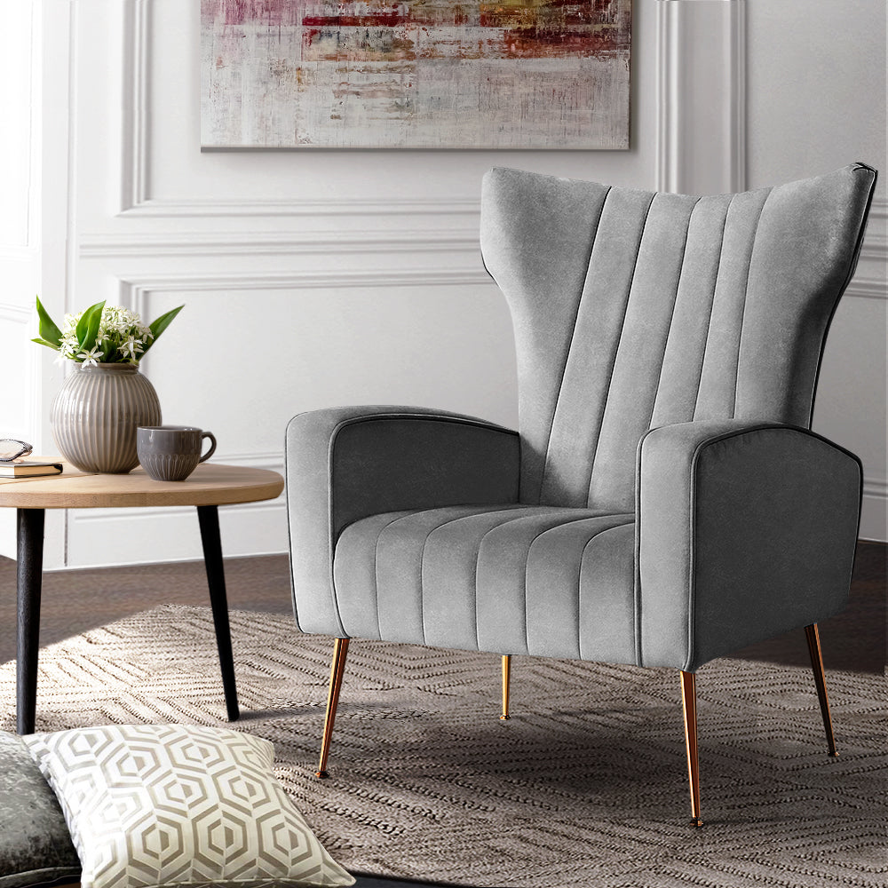 Artiss Armchair Grey Velvet Kate-7