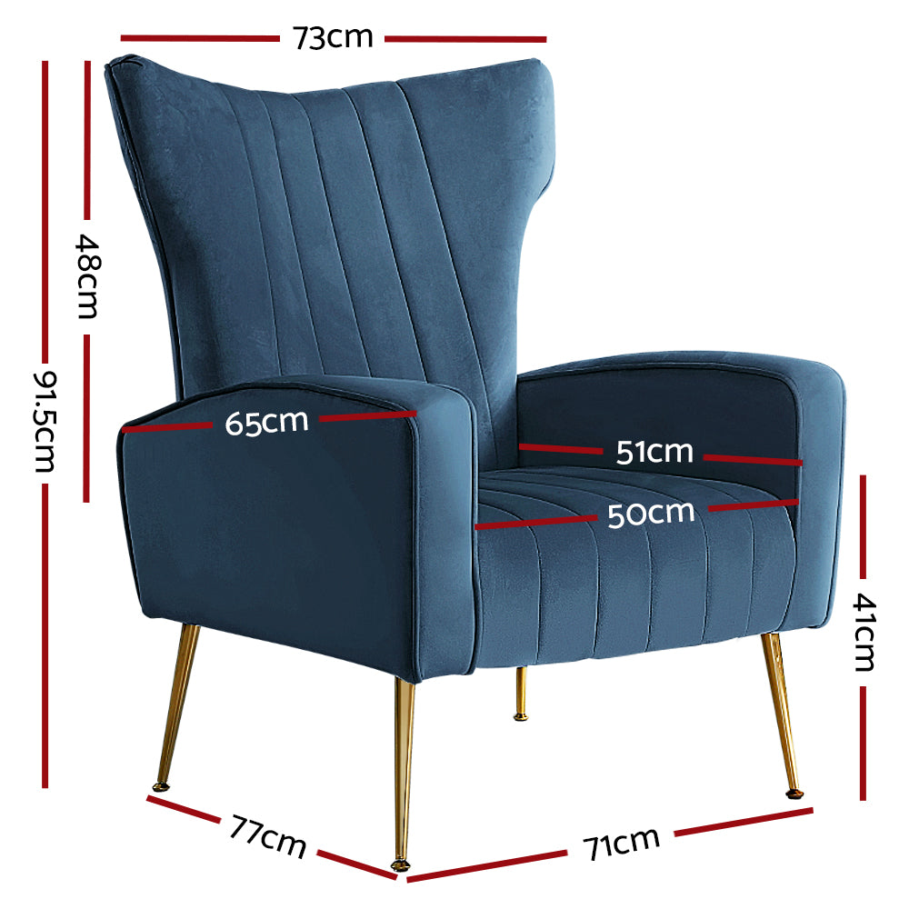 Artiss Armchair Navy Velvet Kate-1