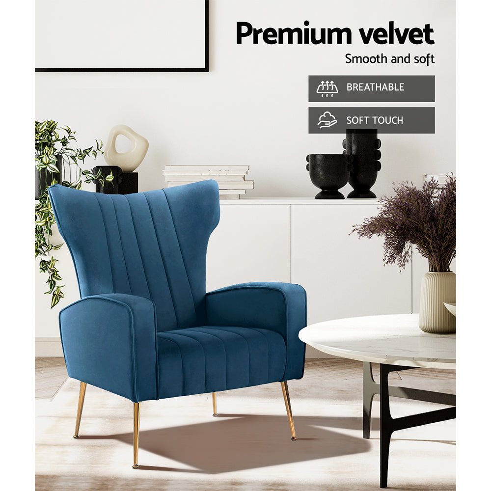 Artiss Armchair Navy Velvet Kate-5