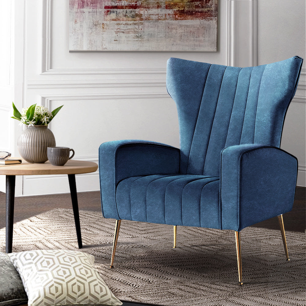 Artiss Armchair Navy Velvet Kate-7