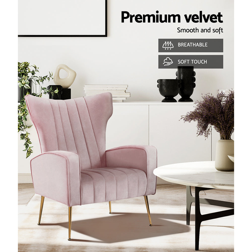 Artiss Armchair Pink Velvet Kate-5