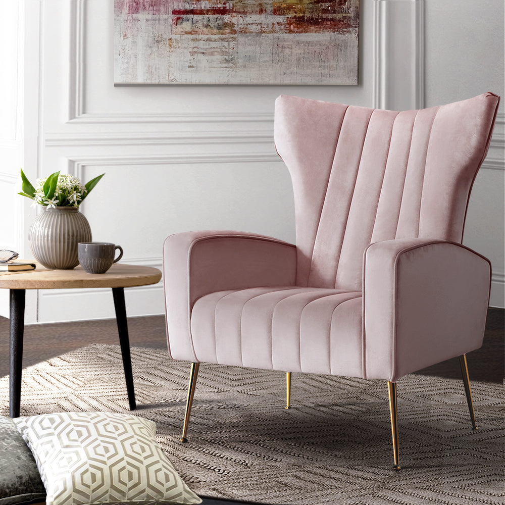 Artiss Armchair Pink Velvet Kate-7