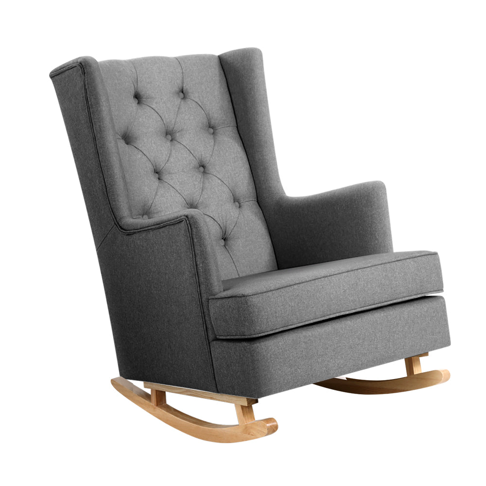 Artiss Rocking Chair Armchair Linen Fabric Grey Gaia-0