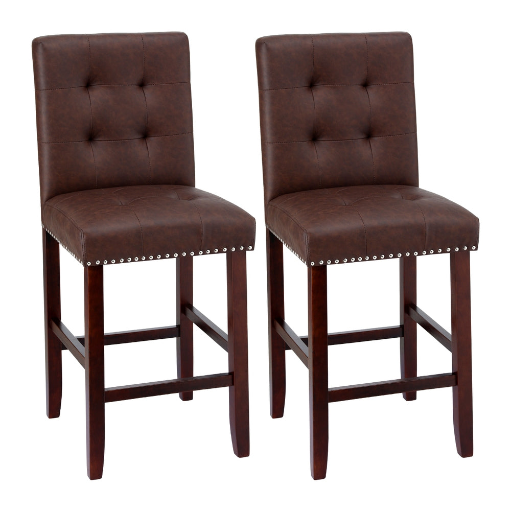 Artiss 2x Bar Stools Kitchen Dining Chairs Counter PU Leather Wooden Ada Brown-0