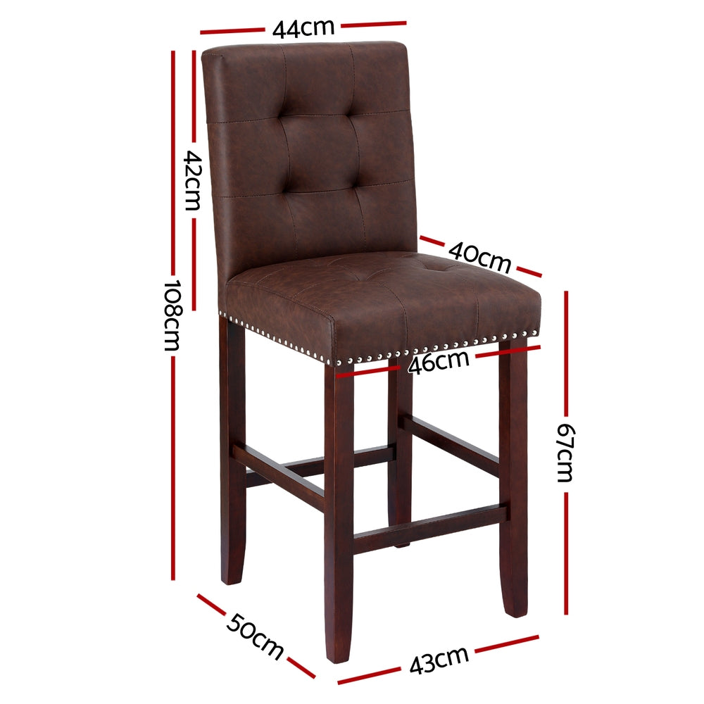 Artiss 2x Bar Stools Kitchen Dining Chairs Counter PU Leather Wooden Ada Brown-1