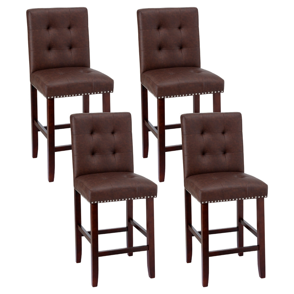 Artiss 4x Bar Stools Kitchen Dining Chairs Counter PU Leather Wooden Ada Brown-0
