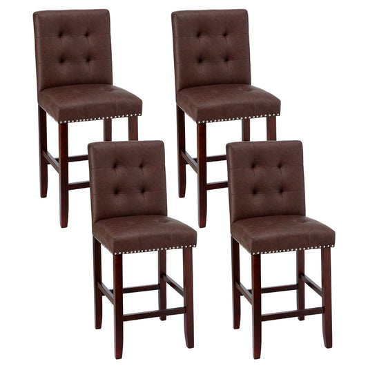 Artiss 4x Bar Stools Kitchen Dining Chairs Counter PU Leather Wooden Ada Brown-0