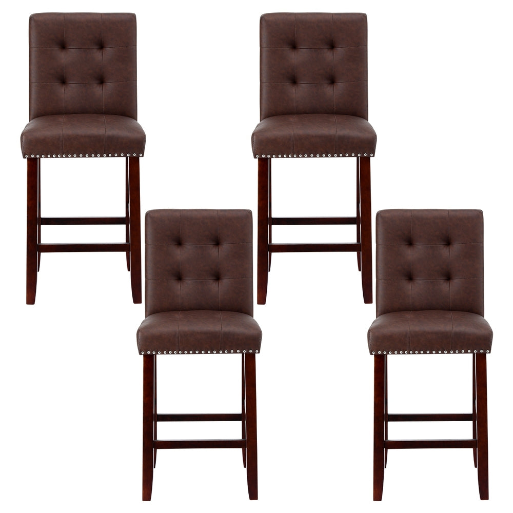Artiss 4x Bar Stools Kitchen Dining Chairs Counter PU Leather Wooden Ada Brown-2